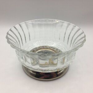 4" KIG Glass Bowl Silver Bottom Fleur de Lis Trinket Jewelry Display Dish Decor